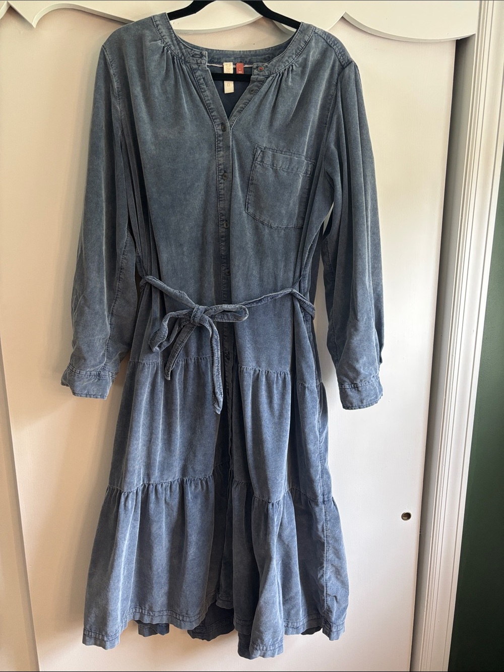 Fall Pilcro Corduroy Maxi Dress Blue Oversized Tiered